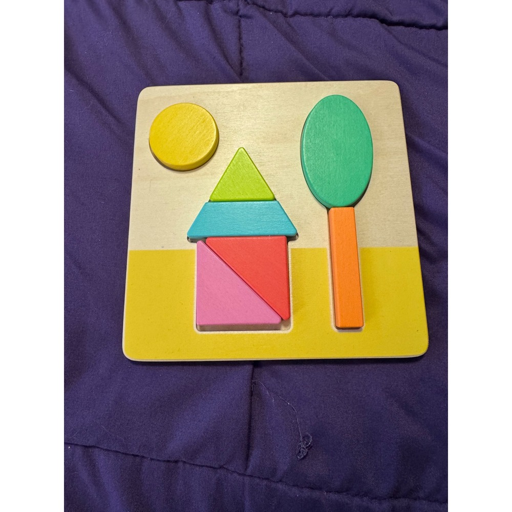 Lovevery Wooden Block Puzzle Montessori Toddler Toy Multi Color Geometric Shapes